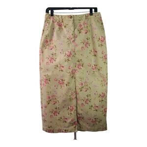 Eddie Bauer Khaki Floral Vintage Maxi Skirt Jeans Style Size 12